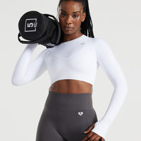 Power Seamless Long Sleeve Crop Top | White