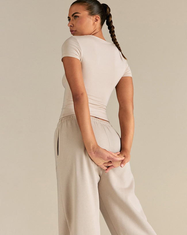 Smooth Contour Midi Short Sleeve T-Shirt | Stone