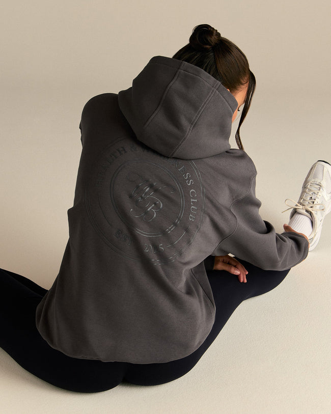 Comfort Oversized Health Club Graphic Hoodie | Graphite