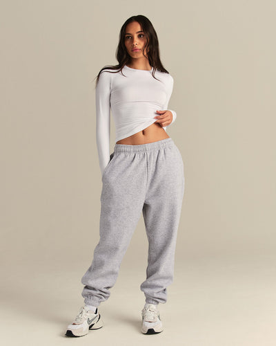 Smooth Contour Midi Crew Neck Long Sleeve T-Shirt | White