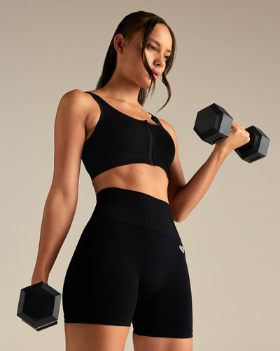 Power Seamless Zip Front Bra | Black