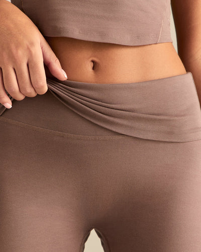 Cotton Contour Fold Over Straight Leg Pants | Mocha