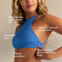 Define 2.0 Seamless High Neck Backless Bra | Rio Blue