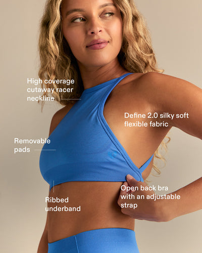 Define 2.0 Seamless High Neck Backless Bra | Rio Blue