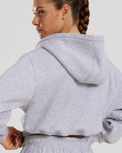 Comfort Cropped Full Zip Hoodie | Silver Grey Marl