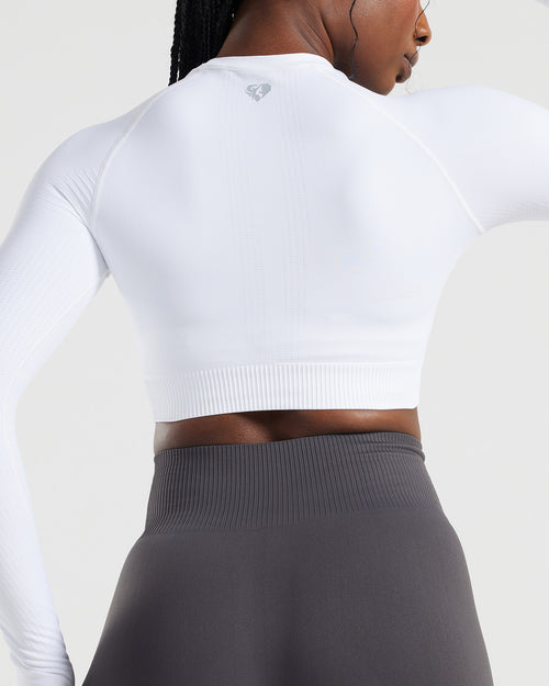Power Long Sleeve Crop Top | White