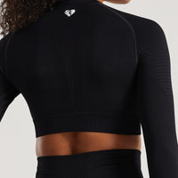 Power Seamless Long Sleeve Crop Top | Black