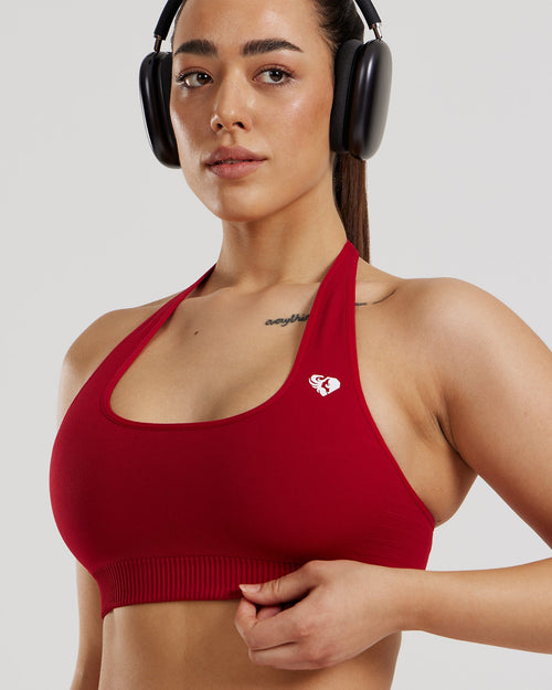 Power Seamless Halter Neck Bra | Chilli Red