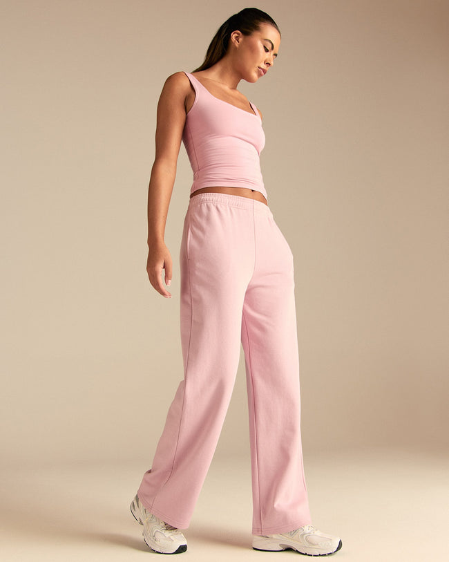 Comfort Lightweight Straight Leg Mid Waist Joggers | Sweet Pink