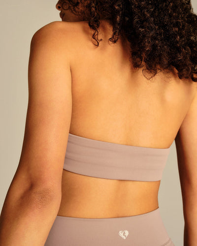 Essential Twist Front Halter Bra | Mauve Taupe