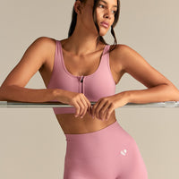 Power Seamless Zip Front Bra | Blush Pink