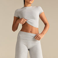 Cotton Contour Fold Over Straight Leg Pants | Grey Marl