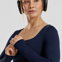 Essential Long Sleeve Built-In Bra Top | Sapphire Blue