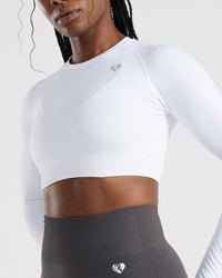 Power Seamless Long Sleeve Crop Top | White