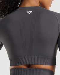 Power Seamless Long Sleeve Crop Top | Graphite