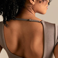 Motion Seamless Open Back Short Sleeve Crop Top | Taupe Grey