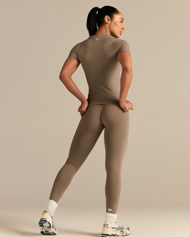 Power Seamless Short Sleeve Top | Taupe Grey