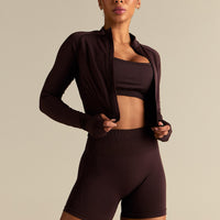 Define 2.0 Seamless Full Zip Midi Jacket | Cafe Noir
