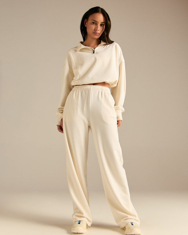 Comfort Lightweight Half Zip Draw Hem Sweat | Coconut White