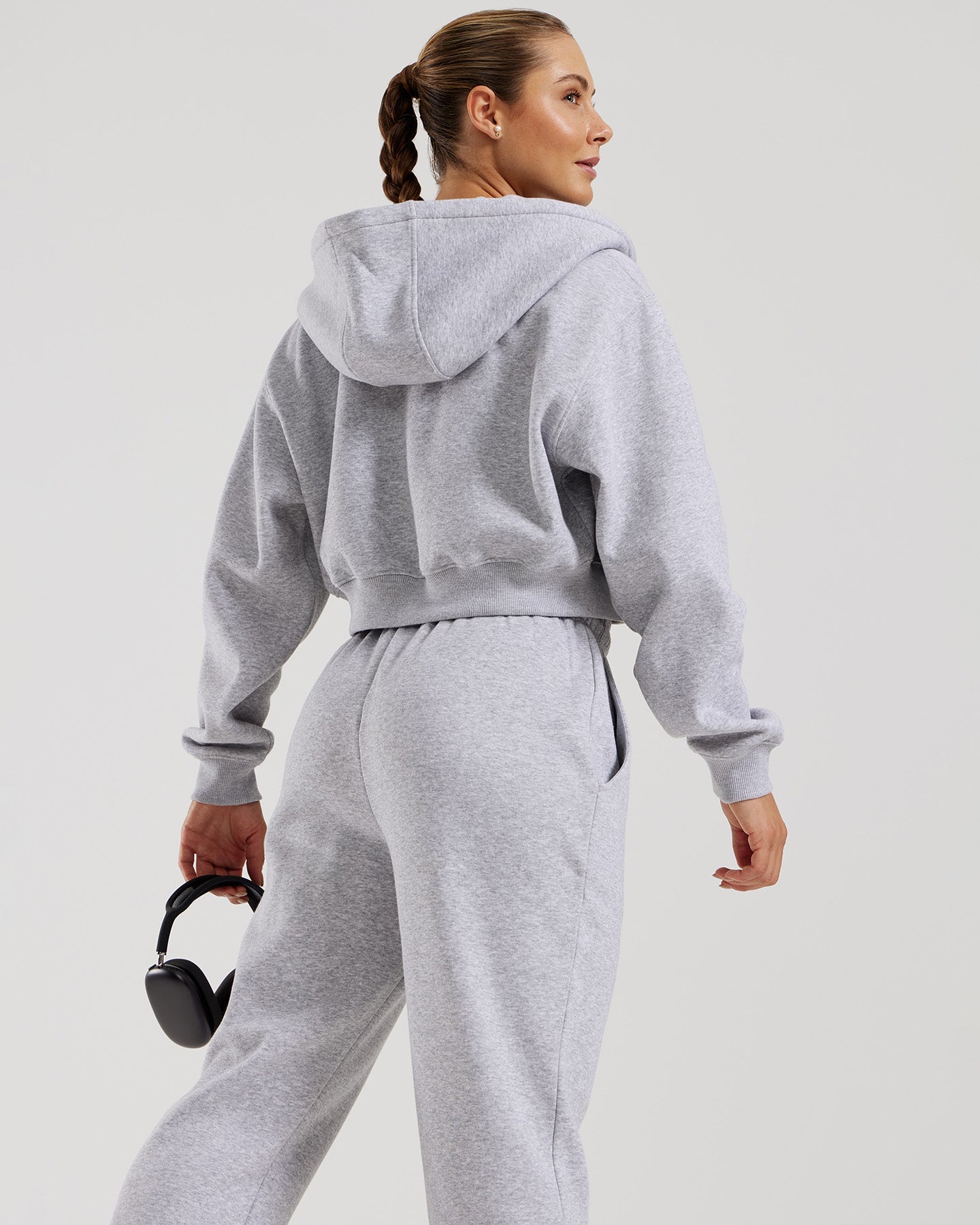 Comfort Cropped Full Zip Hoodie | Silver Grey Marl