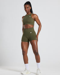 Power Seamless High Neck Bra | Khaki