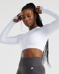 Power Seamless Long Sleeve Crop Top | White