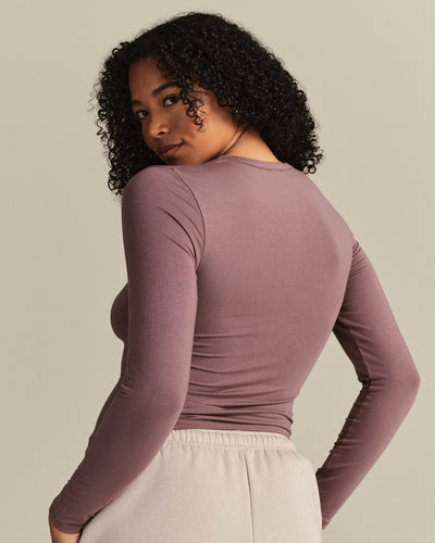 Smooth Contour Midi Crew Neck Long Sleeve T-Shirt | Deep Mocha