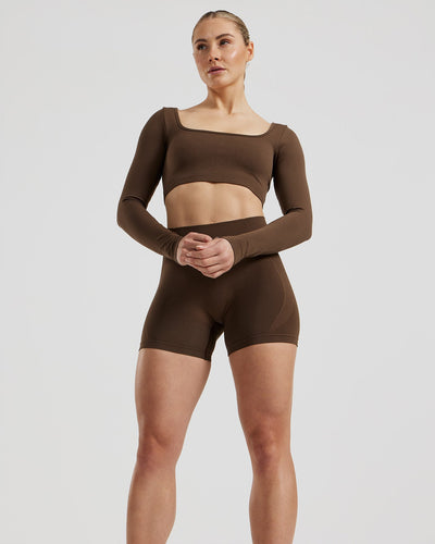 Define 2.0 Seamless Long Sleeve Built-In Bra Top | Cocoa