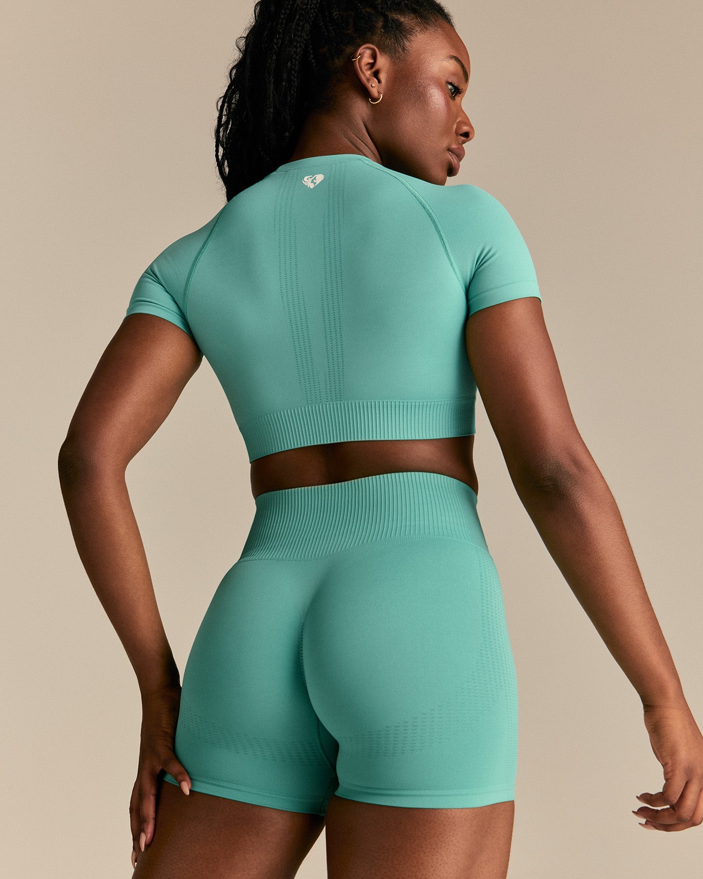 Power Seamless Short Sleeve Crop Top | Marine Green