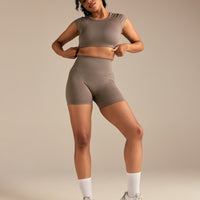 Motion Seamless Open Back Short Sleeve Crop Top | Taupe Grey