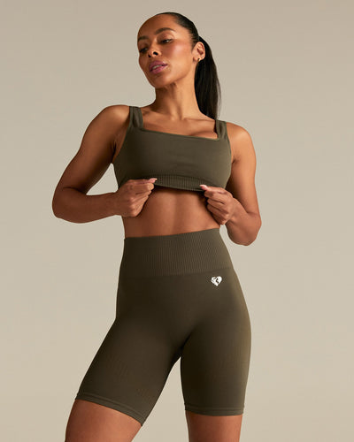 Power Seamless Open Back Mini Bra | Dark Olive