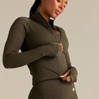 Power Seamless Long Sleeve Full Zip Jacket | Dark Olive