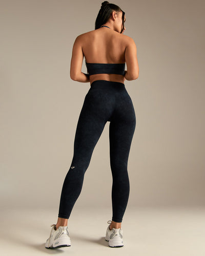 Power Seamless Halter Neck Bra | Washed Black