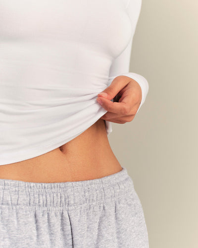 Smooth Contour Midi Crew Neck Long Sleeve T-Shirt | White