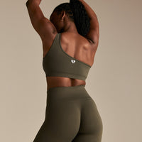 Power Seamless One Shoulder Bra | Dark Olive