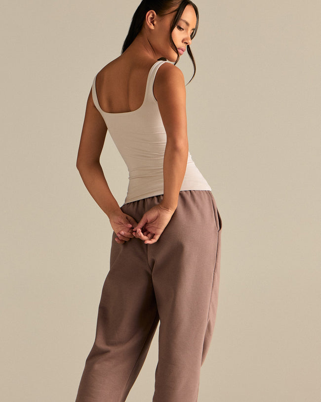 Smooth Contour Midi Square Neck Tank | Stone