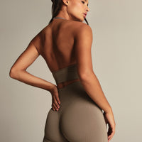 Power Seamless Halter Neck Bra | Taupe Grey