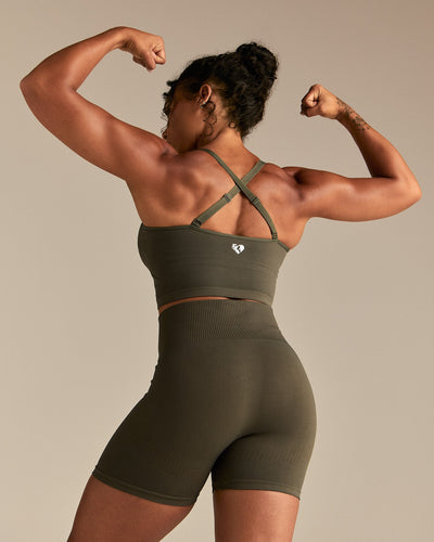 Power Seamless Built-In Bra Tank | Dark Olive