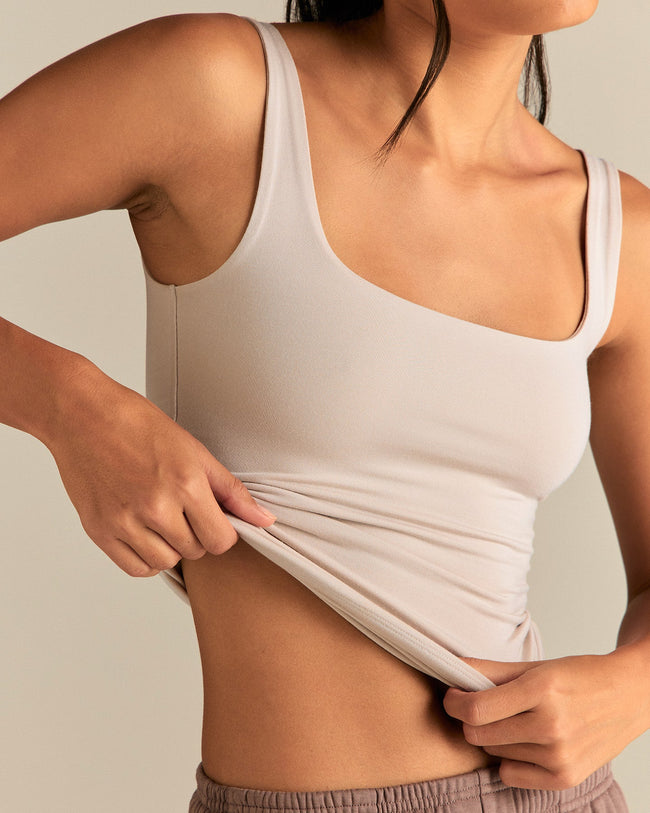 Smooth Contour Midi Square Neck Tank | Stone