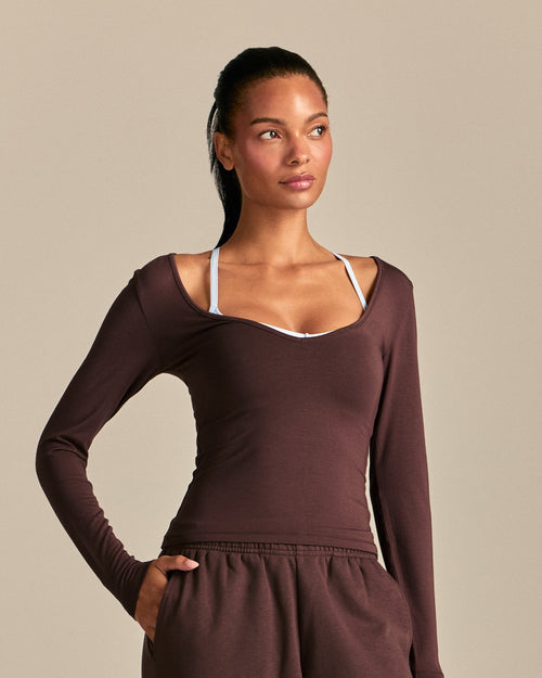 Smooth Contour Long Sleeve Reversible T-Shirt | Cocoa Powder