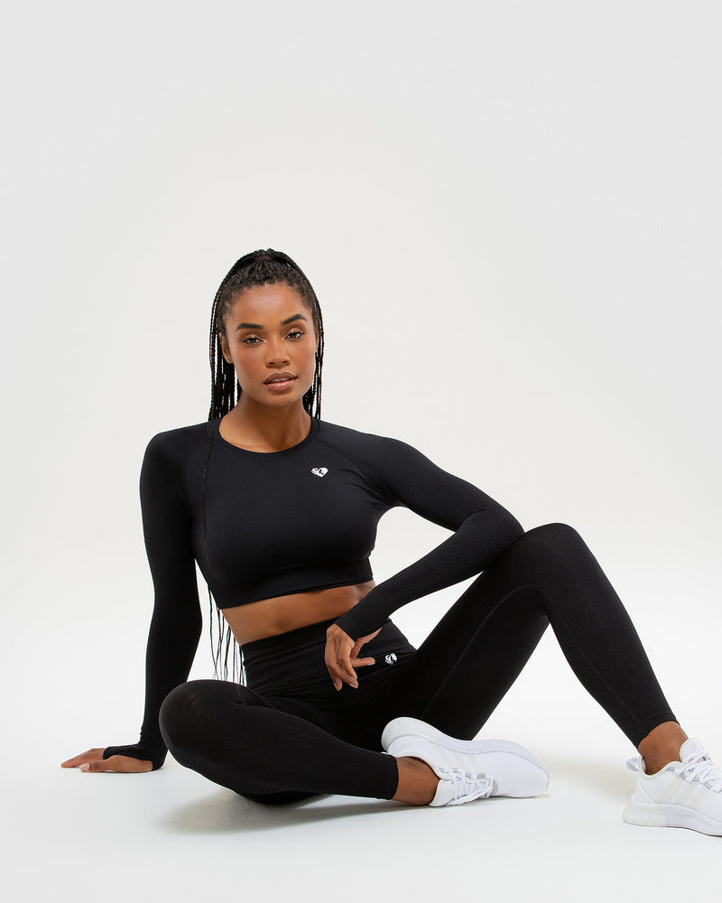 Long Sleeve Crop Top, Black F15284 - Trinys Activewear UK & Ireland – So  Danca