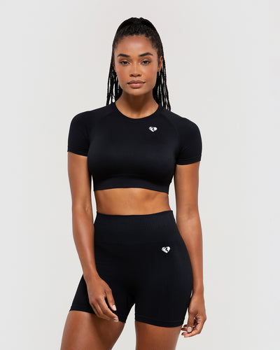 Power Seamless Short Sleeve Crop Top | Black