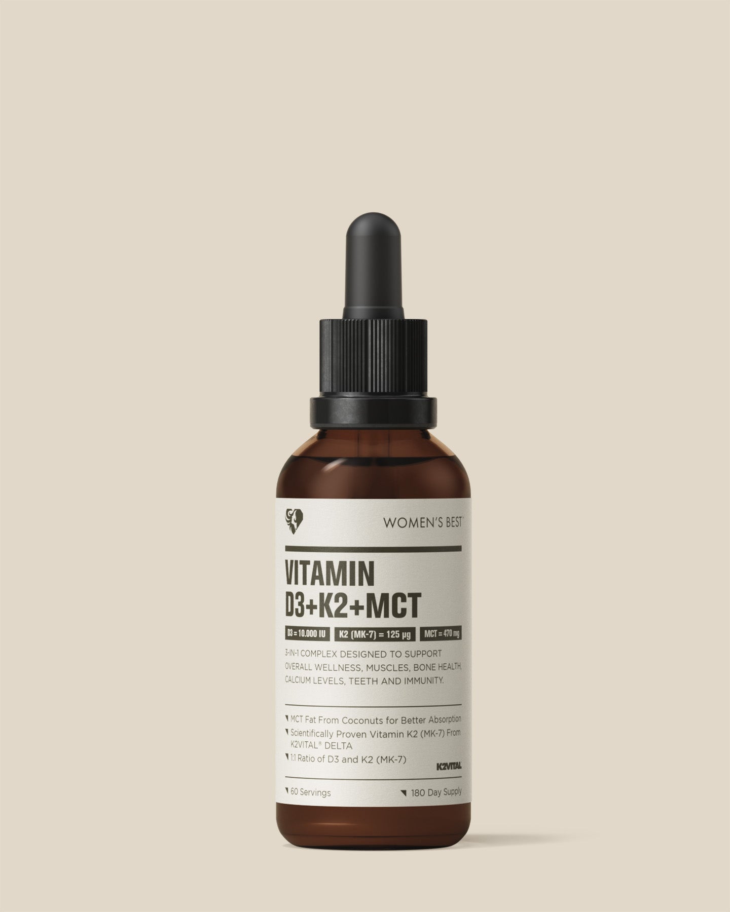 Vitamin D3 + K2 + MCT Liquid Drops (10,000IU)