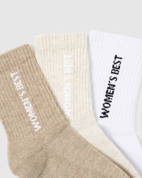 Crew Socks (3PK) | Off White/Buff/White