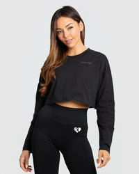 Comfort Oversized Cropped Long Sleeve T-Shirt | Black