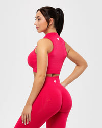 Define Seamless Half Zip Crop Tank | Viva Magenta