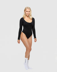 Essential Long Sleeve Scoop Neck Bodysuit | Black