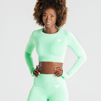 Power Seamless Long Sleeve Crop Top | Green Ash