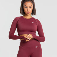 Power Seamless Long Sleeve Crop Top | Burgundy