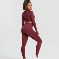 Power Seamless Long Sleeve Crop Top | Burgundy